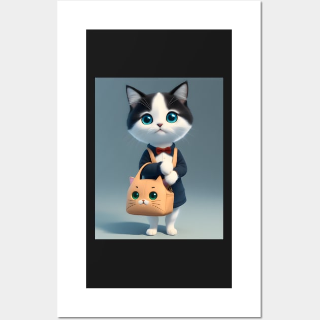 Cat with a purse - Modern digital art Wall Art by Ai-michiart